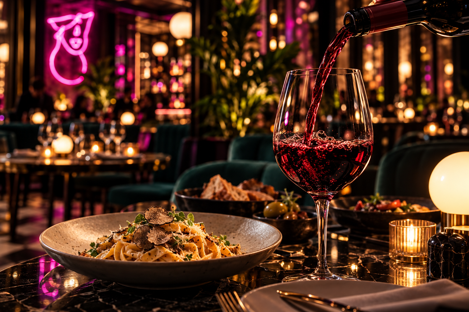 Red wine being poured at a TERRAZZA table
